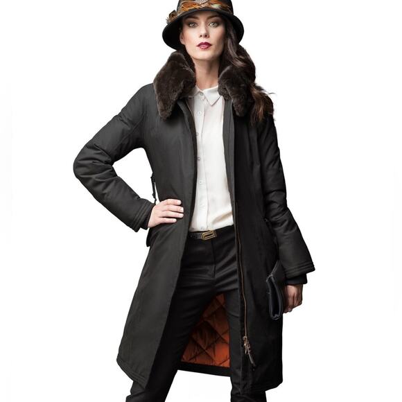 Women's Nobis Lady Taylor Navy/Brown Fur-Collar Coat - Picture 3 of 16